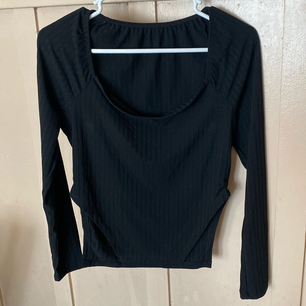 SHEIN SXY Sleeve Split Hem Rib-knit Tee